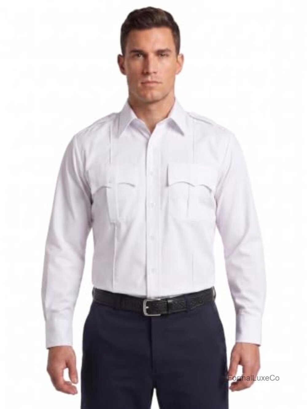 Long Sleeve Collared Uniform Shirt Button Down Military Work Top